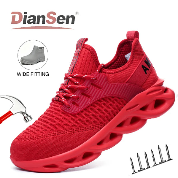 Safety Work Boots Men's Steel Toe Lightweight Breathable Construction Shoes Lace Up Adjustable Industrial Shoes Hiking Sneakers
