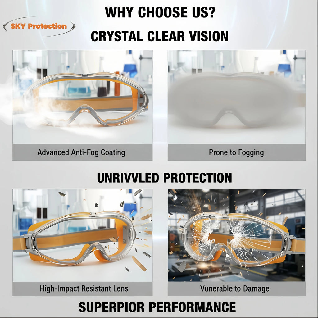 Safety Glasses Anti Fog Protective Eyewear, Splash Proof Dust Proof Windproof Goggles  for Work Lab Industrial, Clear Lens Silic