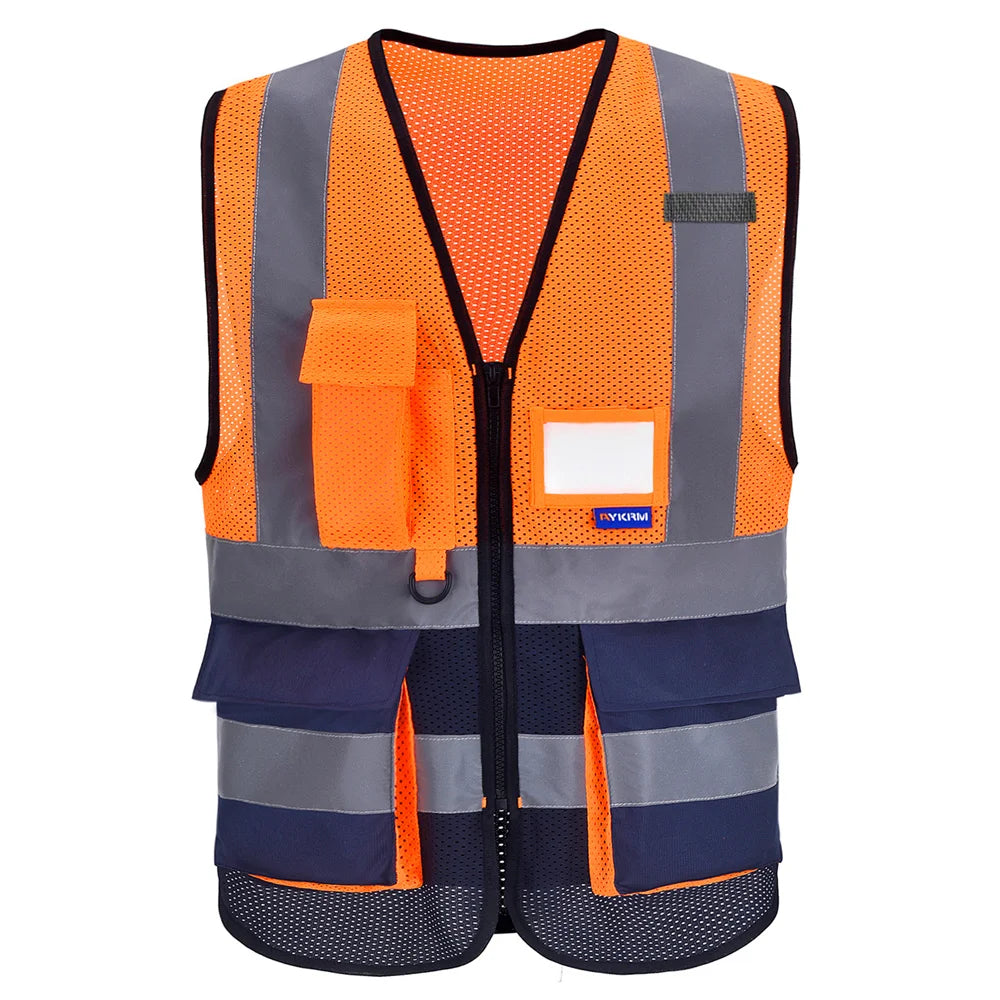 AYKRM High Visibility Reflective Vest  Safety Zip Pocket Hi Viz Security Waistcoats Multi Customized Logo Construction