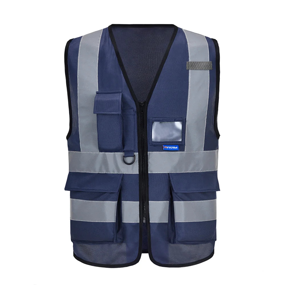AYKRM High Visibility Reflective Vest  Safety Zip Pocket Hi Viz Security Waistcoats Multi Customized Logo Construction