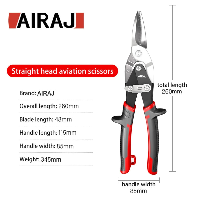 AIRAJ  Aviation Scissor Tin Snips Metal Sheet Cutting Snip Cutter Multi-directional Scissors Industrial Professional Hand Tool