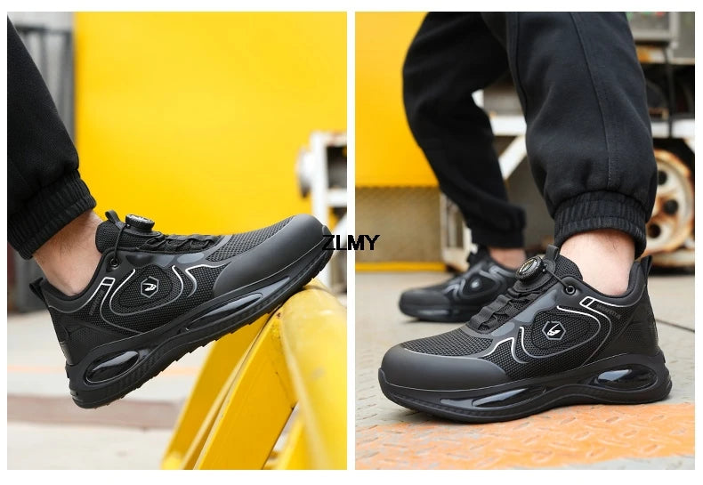 Waterproof Men Safety Shoes Steel Toe Sneakers Rotated Button Puncture Proof Work Safety Boots Man Air Cushion Working Footwear