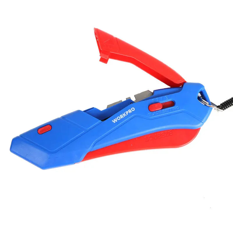 WORKPRO New Safety Cutter with Sheath & Lanyard, Self-Retracting Utility Knife, Compact Box Cutter, W013019
