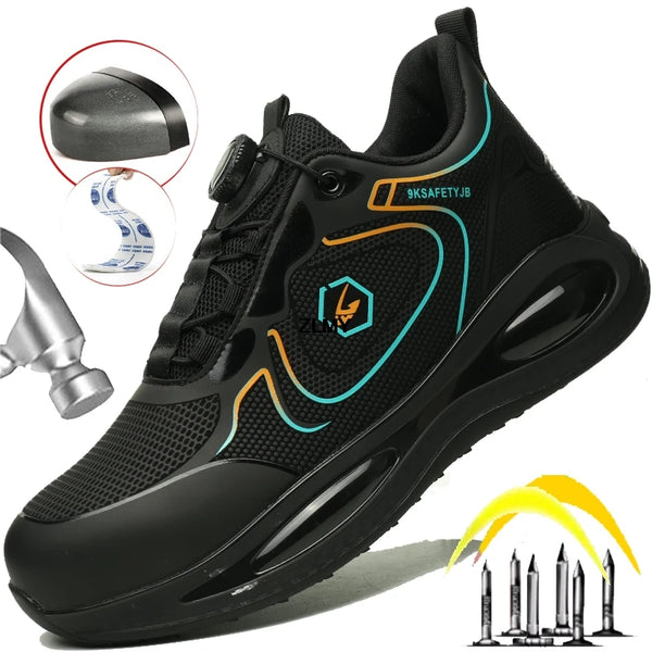 Waterproof Men Safety Shoes Steel Toe Sneakers Rotated Button Puncture Proof Work Safety Boots Man Air Cushion Working Footwear