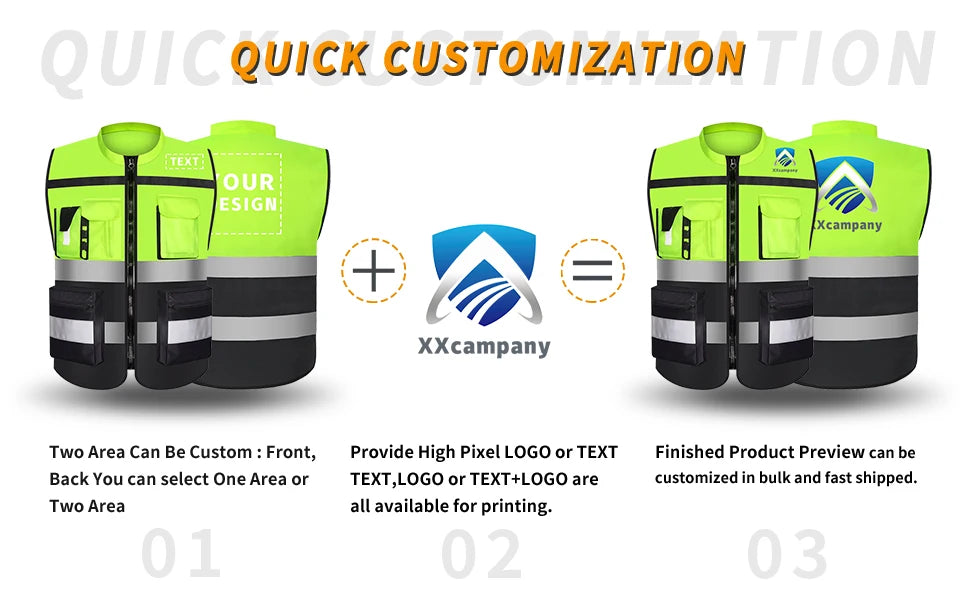 Custom Logo Safety Vest Hi Vis Vest Multi Pocket Construction Workwera ANSI Class 2 Standard Safety Volunteer Uniform