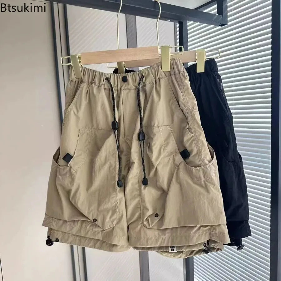 Cargo Shorts Men's Summer Loose Straight Casual Knee Length Pants Vintage Drawstring Running Sweatpants for Men Trend Streetwear