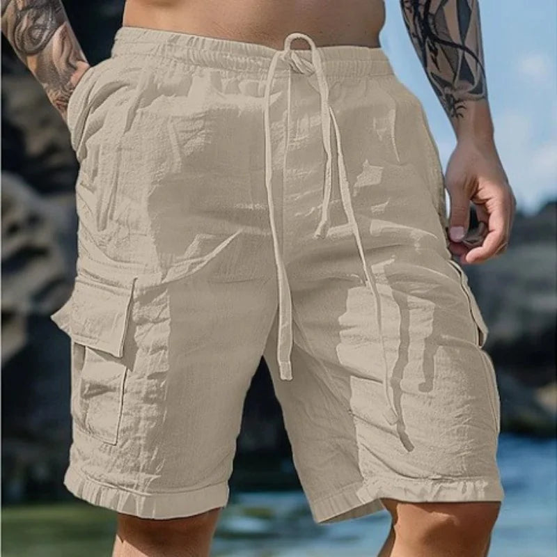 Summer Fashion Loose White Cargo Shorts Men's Handsome Streetwear Beachwear Solid Color with Pockets Shorts Workout Pants 2024