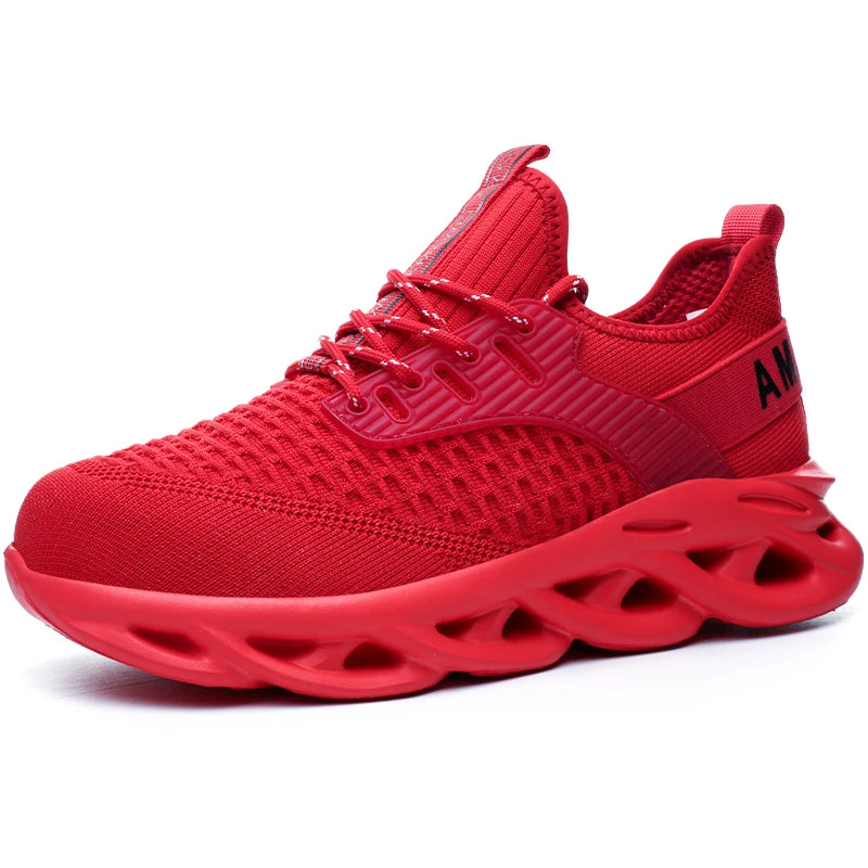 Safety Work Boots Men's Steel Toe Lightweight Breathable Construction Shoes Lace Up Adjustable Industrial Shoes Hiking Sneakers