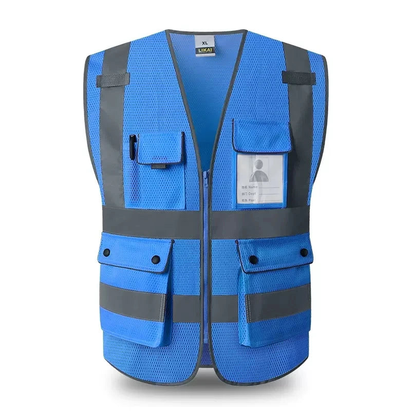 High Visibility Reflective Safety Vest Zipper Front Vest With Reflective Strips Construction Workwear Safety Reflective Vest