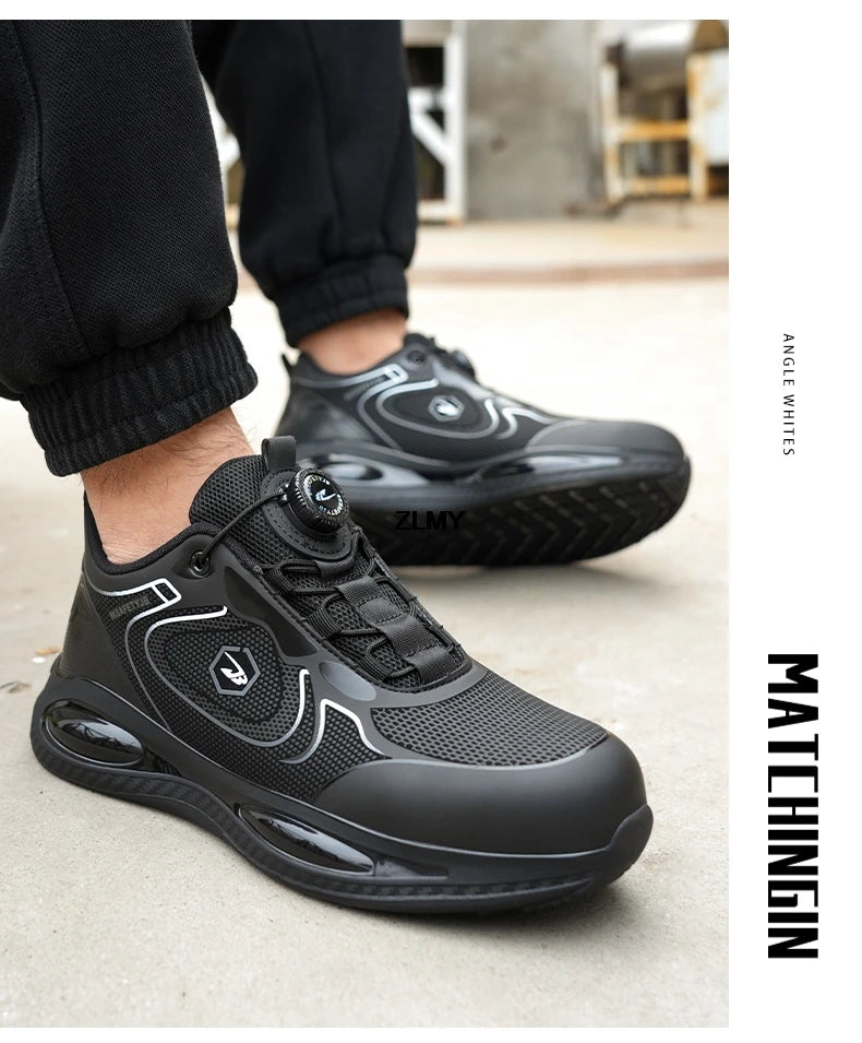 Waterproof Men Safety Shoes Steel Toe Sneakers Rotated Button Puncture Proof Work Safety Boots Man Air Cushion Working Footwear