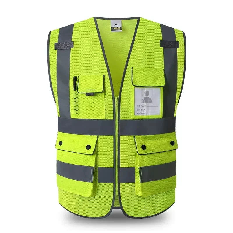 High Visibility Reflective Safety Vest Zipper Front Vest With Reflective Strips Construction Workwear Safety Reflective Vest