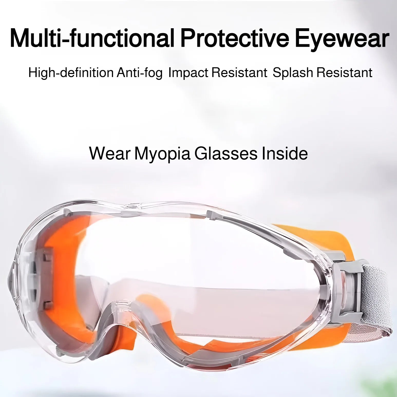 Safety Glasses Anti Fog Protective Eyewear, Splash Proof Dust Proof Windproof Goggles  for Work Lab Industrial, Clear Lens Silic
