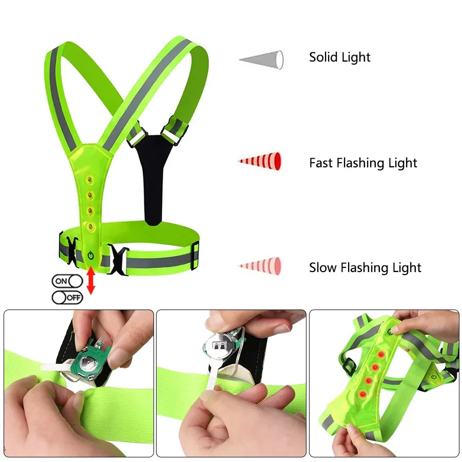 Adjustable Lightweight Safety Vest for Night Walking Running Cycling - Outdoor High Visibility Gear with Safety Straps