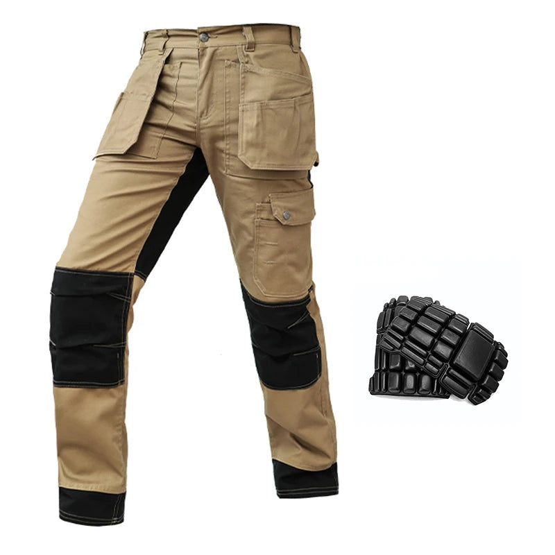 Cotton Working Pants Men Workwear Multi Pockets Cargo Pants Work Trousers Men with Knee Pads Workers Electrician Pants