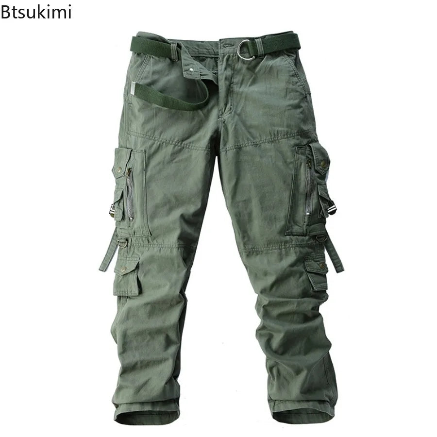 Men's Cargo Pants 100% Cotton Multi-Pocket Work Pants Loose Sports Solid Color Trousers for Men Windproof Wear Resistant Pant