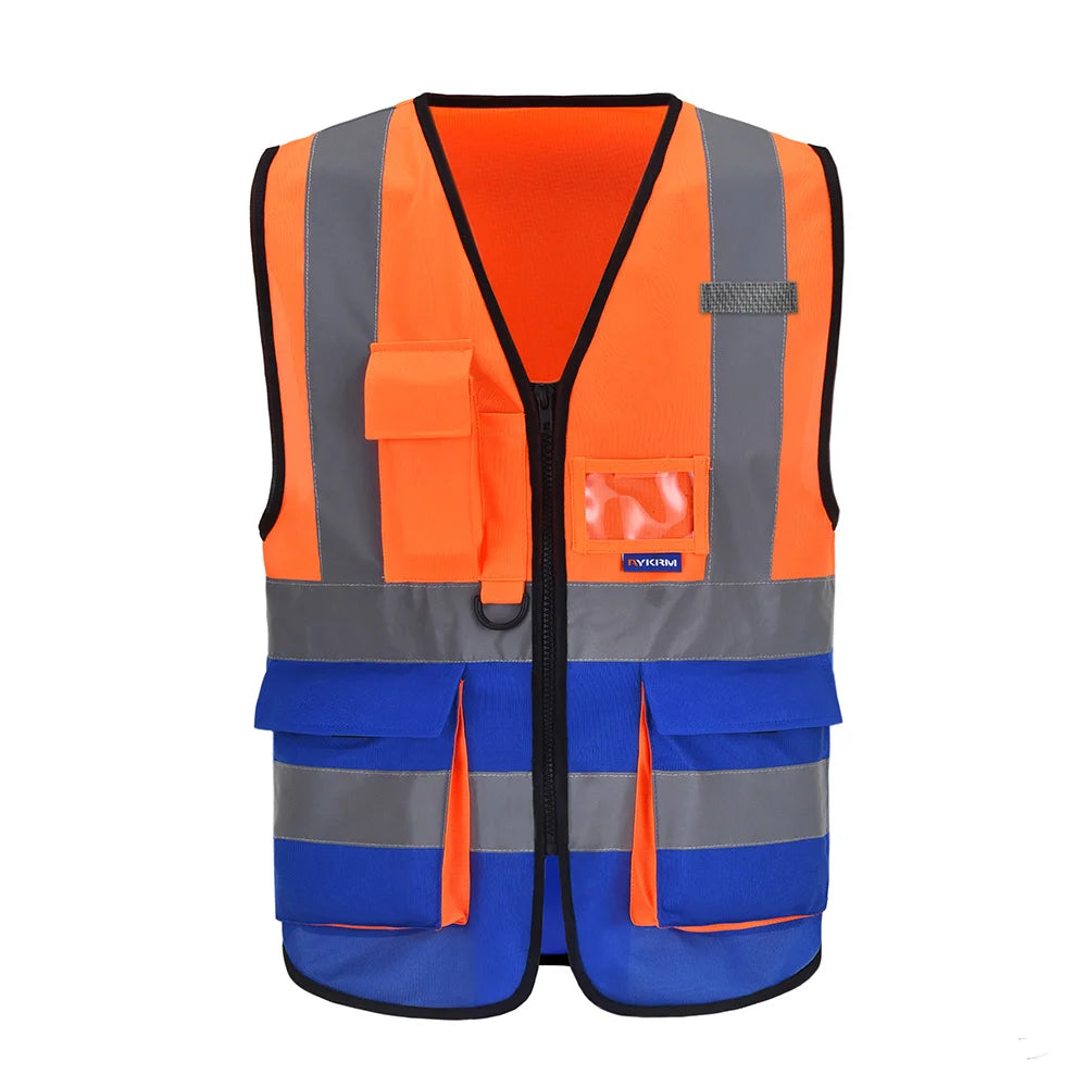AYKRM High Visibility Reflective Vest  Safety Zip Pocket Hi Viz Security Waistcoats Multi Customized Logo Construction