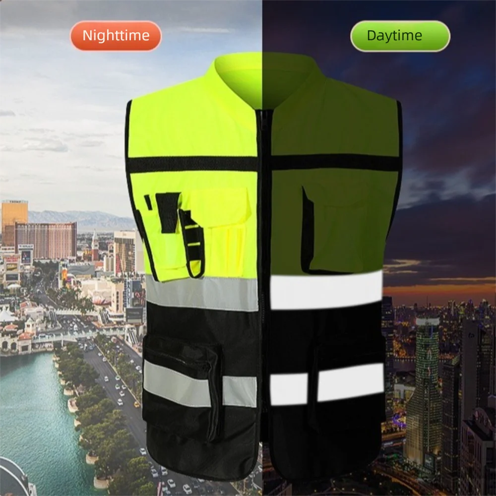 High Visibility Reflective Vest Warning One Size Outdoor Safety Clothing with Pocket Security Construction Clothes Sports