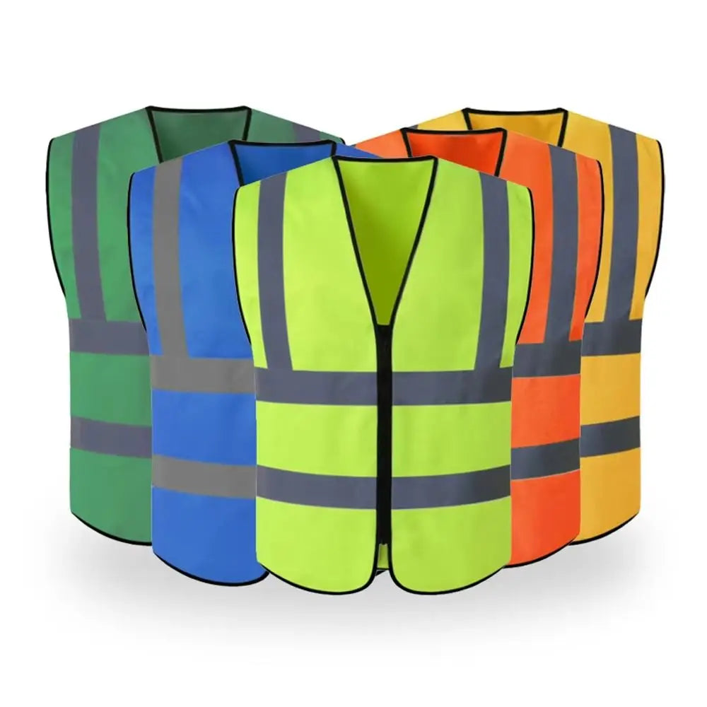 Durable High Visibility Safety Vest Front Reflective Strips Zipper Workwear Uniforms Security Guard Vest Warehouse