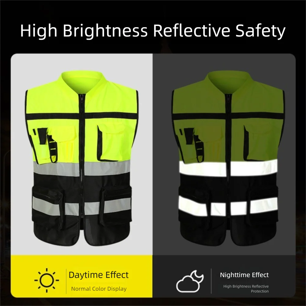 High Visibility Reflective Vest Warning One Size Outdoor Safety Clothing with Pocket Security Construction Clothes Sports