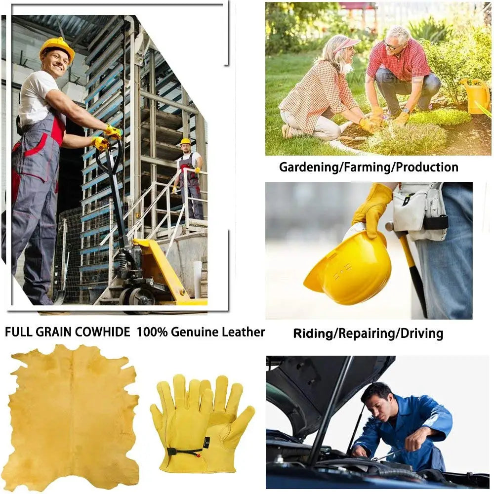 1 Pair Work Gloves Welding Working Gloves Cowhide Leather Palm Safety Protective Garden Mechanical Repaire Gloves Wear-resisting