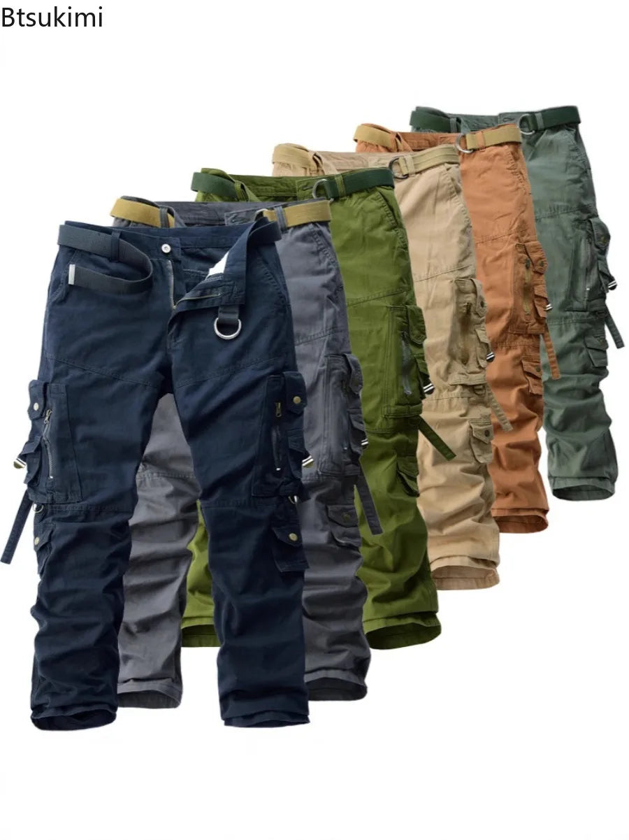 Men's Cargo Pants 100% Cotton Multi-Pocket Work Pants Loose Sports Solid Color Trousers for Men Windproof Wear Resistant Pant