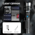 LED Display Laser Flashlight Super Bright Type-C Rechargeable IPX8 Waterproof Long Lasting Camping Emergency Flashlight