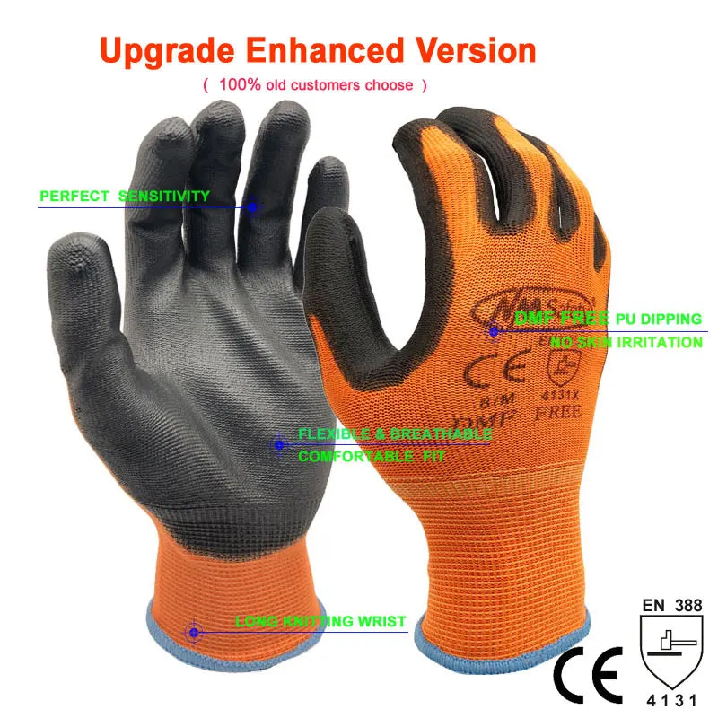 NMSafety 12 Pairs Work Gloves For PU Palm Coating Safety Protective Glove Nitrile Professional Safety Suppliers