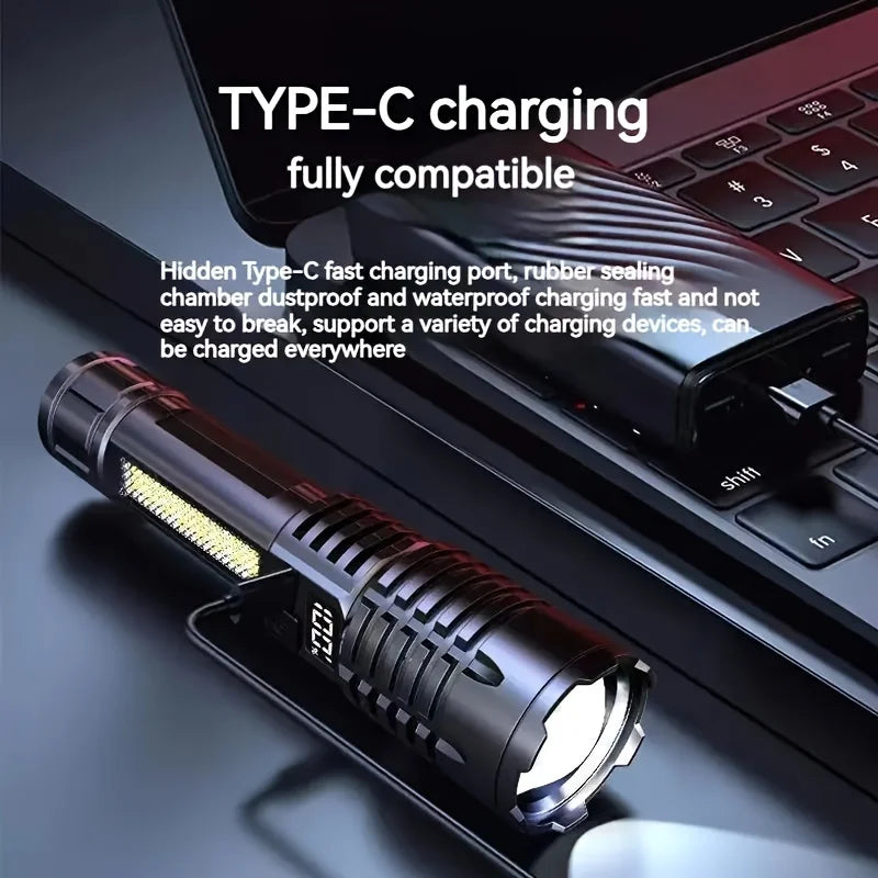 High Power Rechargeable Led Flashlight Very Strong Led Flashlight With Built-in Battery Torch For Fishing Hunting Camping Lanter