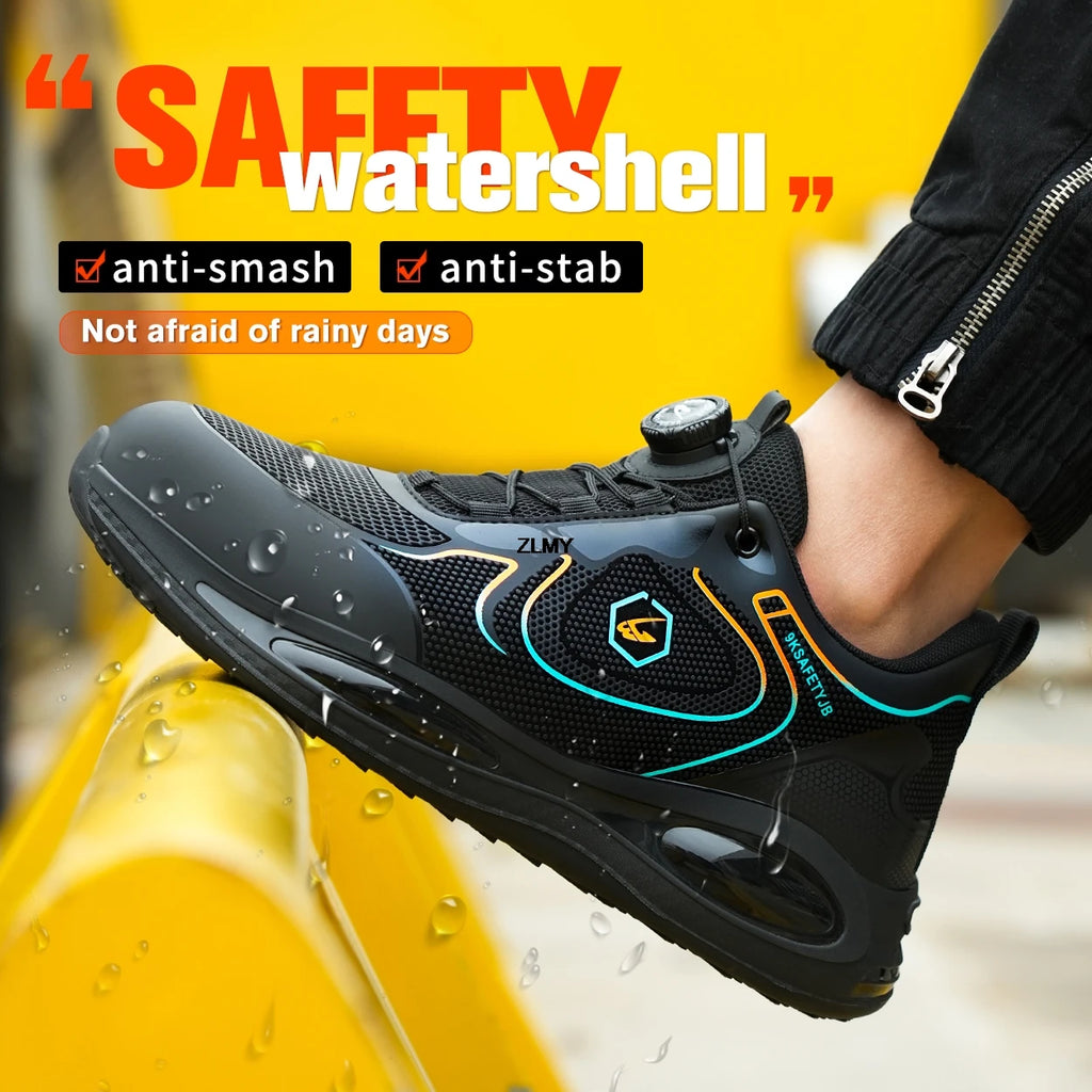 Waterproof Men Safety Shoes Steel Toe Sneakers Rotated Button Puncture Proof Work Safety Boots Man Air Cushion Working Footwear