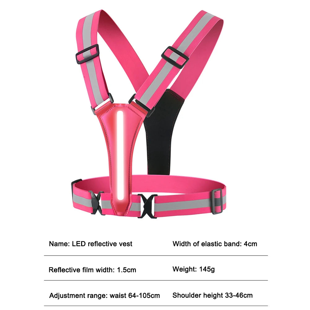 LED Reflective Running Vest Adjustable Elastic Flashing LED High Visibility Reflective Vest Cycling Security Vest for Running an