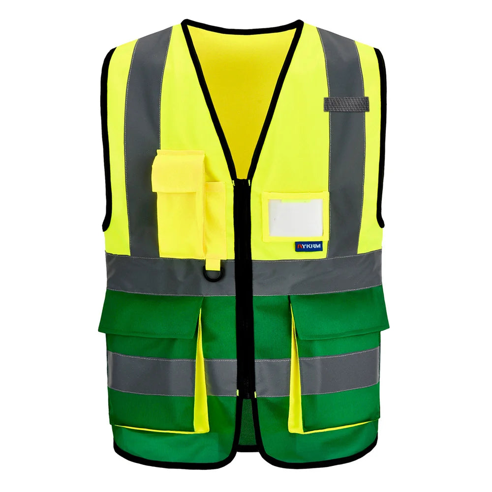 AYKRM High Visibility Reflective Vest  Safety Zip Pocket Hi Viz Security Waistcoats Multi Customized Logo Construction
