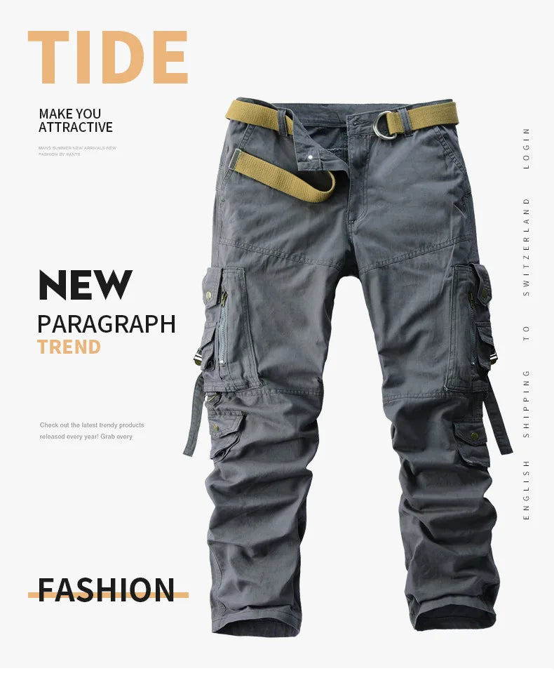 Men's Cargo Pants 100% Cotton Multi-Pocket Work Pants Loose Sports Solid Color Trousers for Men Windproof Wear Resistant Pant