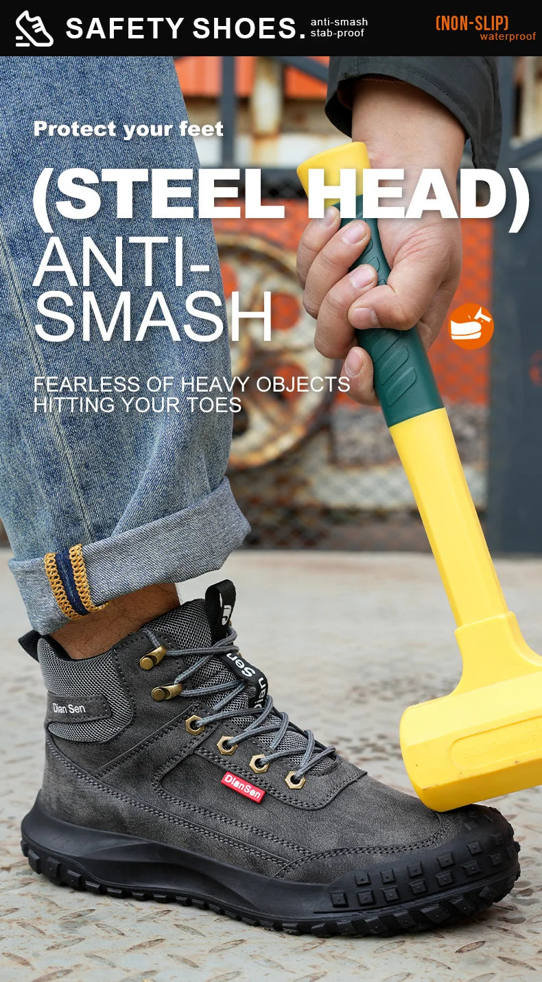 Men's Safety Work Boots Steel Toe Anti-smash Safety Shoes Wear-resisting Anti-Puncture Sole Fashionable Boots Forging Workshop