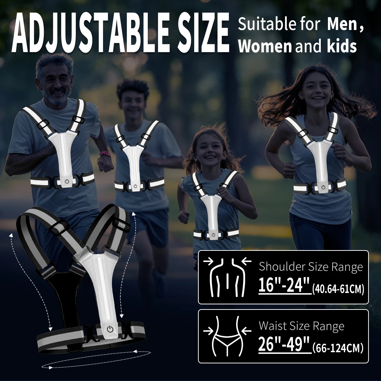 LED Reflective Vest Running Gear USB Rechargeable LED Light Up Vest High Visibility Running Lights for Jogging Running Walking