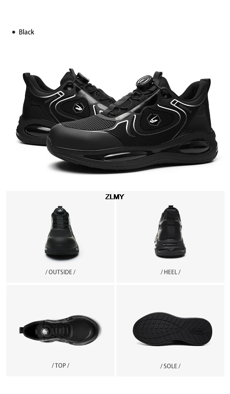 Waterproof Men Safety Shoes Steel Toe Sneakers Rotated Button Puncture Proof Work Safety Boots Man Air Cushion Working Footwear