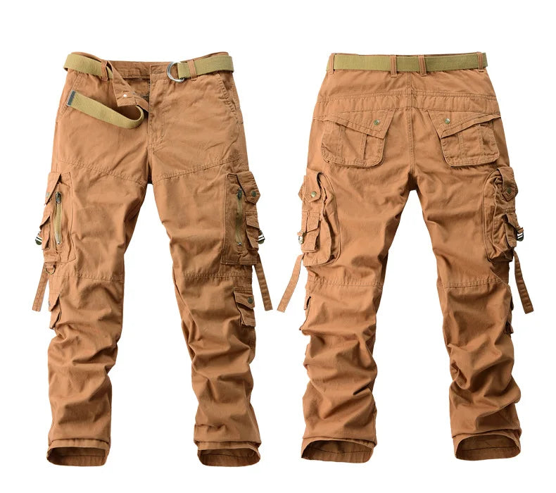 Men's Cargo Pants 100% Cotton Multi-Pocket Work Pants Loose Sports Solid Color Trousers for Men Windproof Wear Resistant Pant