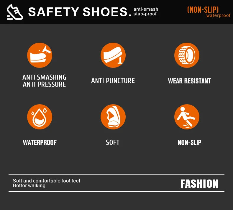 Men's Safety Work Boots Steel Toe Anti-smash Safety Shoes Wear-resisting Anti-Puncture Sole Fashionable Boots Forging Workshop