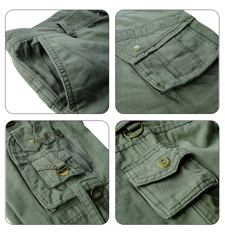 Men's Cargo Pants 100% Cotton Multi-Pocket Work Pants Loose Sports Solid Color Trousers for Men Windproof Wear Resistant Pant
