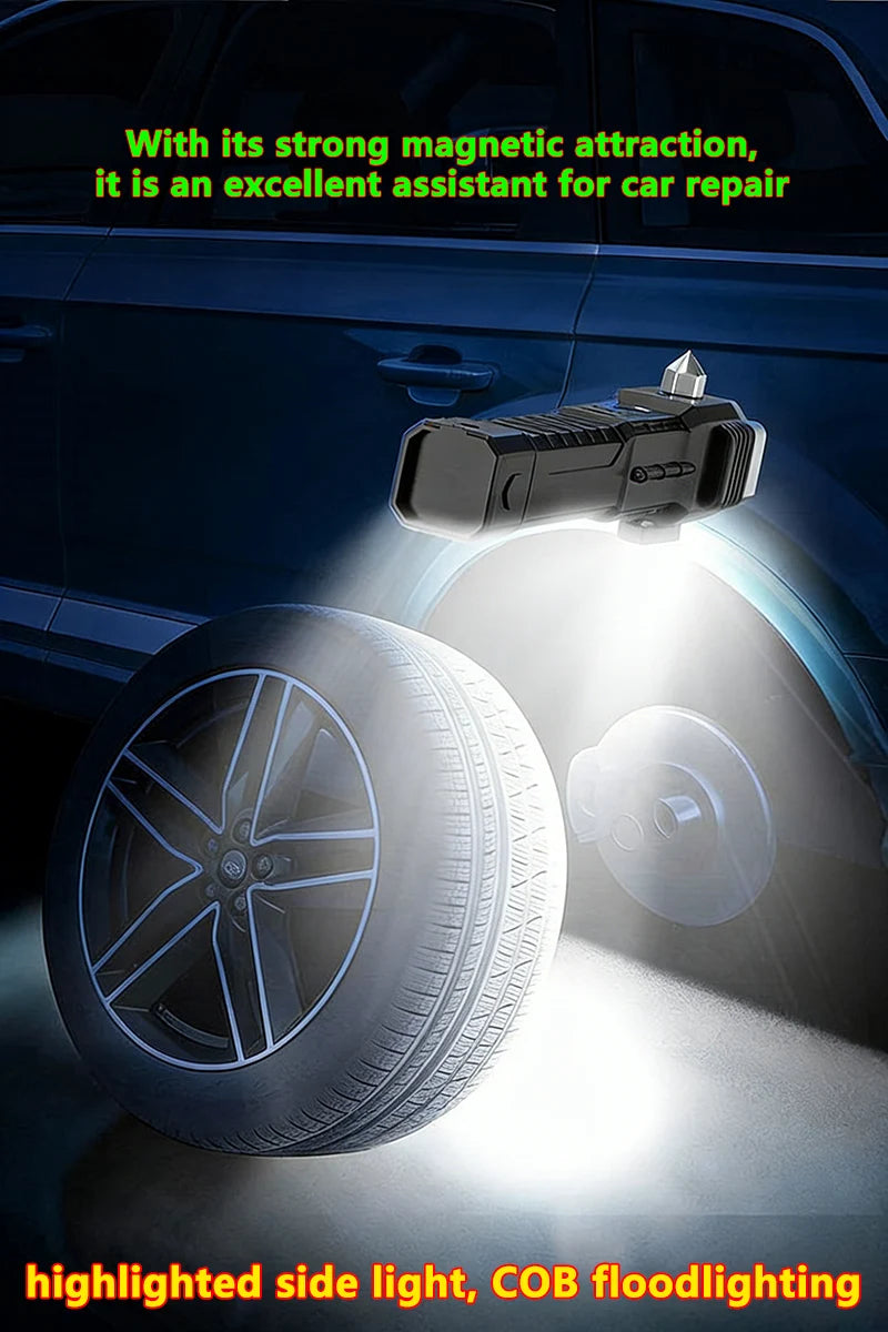 Led Flashlight with Safety Hammer Work Light Emergency Self-Rescue Broken Window Torch USB Rechargeable Tactical Light Lantern