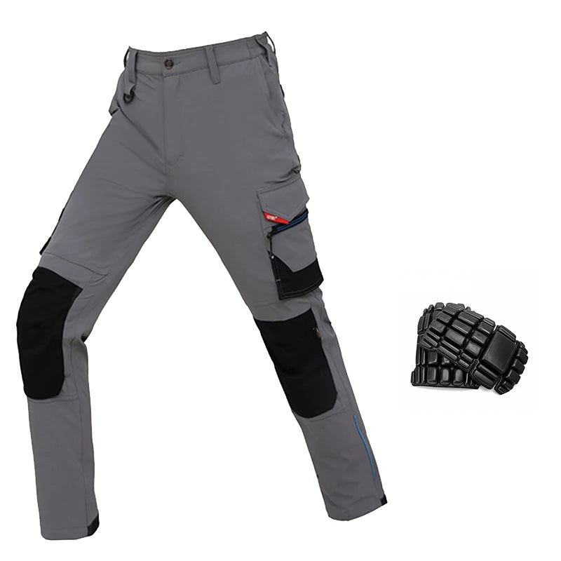 High-stretch Work Pants Multi Pockets Cargo Work Trousers Men with Reflective Stripes Hi Vis Workwear Pants with Knee Pads