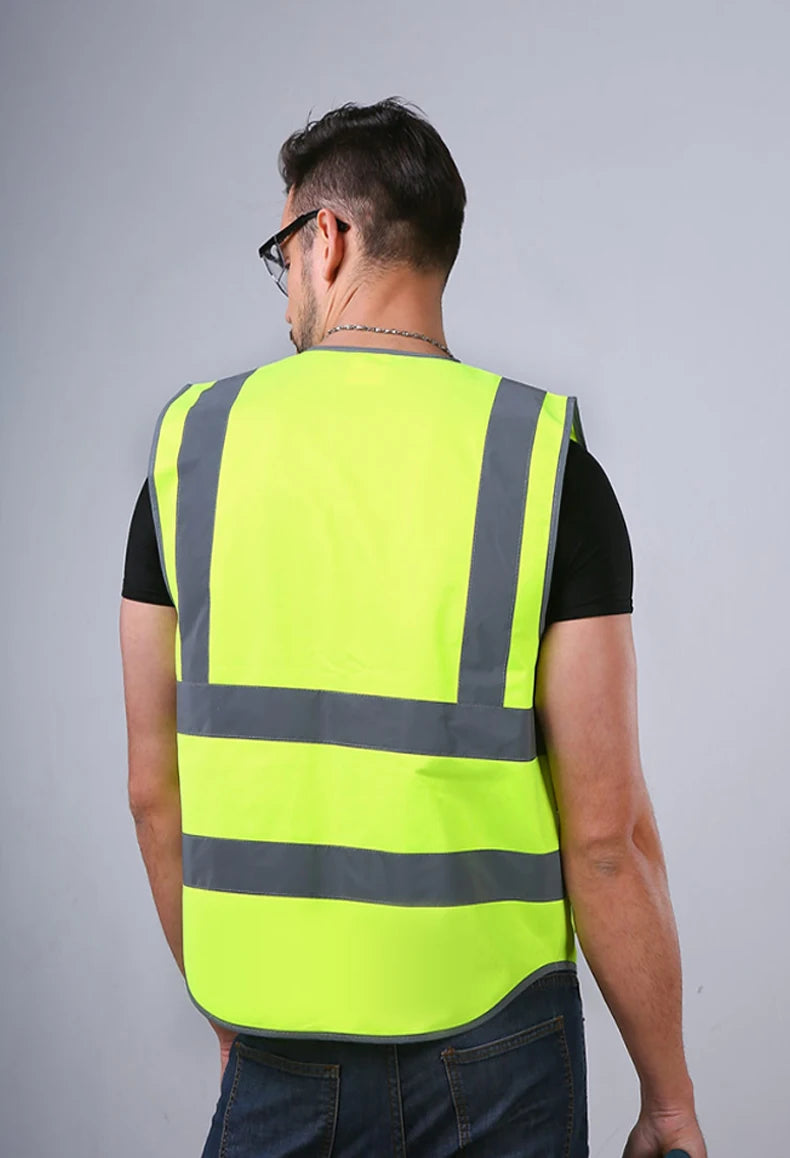 High Visibility Reflective Safety Vest Zipper Front Vest With Reflective Strips Construction Workwear Safety Reflective Vest