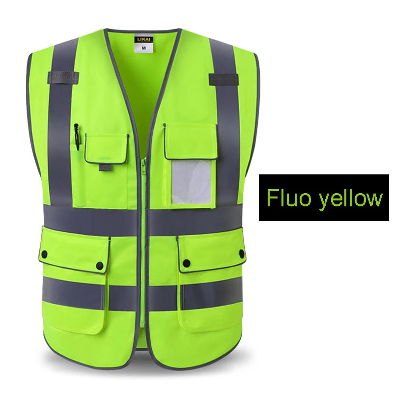 High Visibility Reflective Safety Vest Zipper Front Vest With Reflective Strips Construction Workwear Safety Reflective Vest