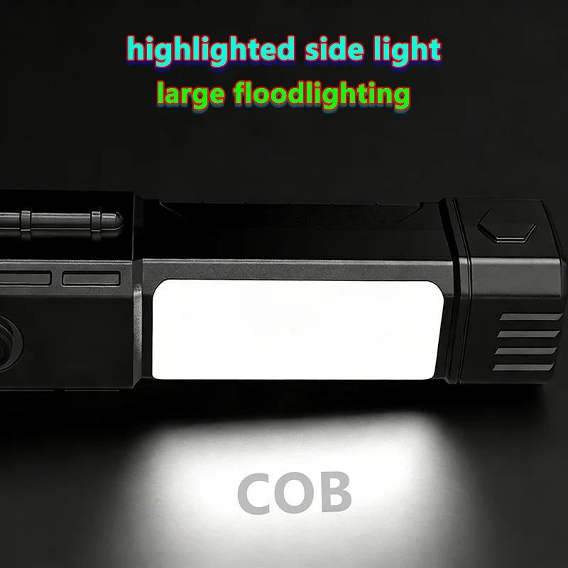 Led Flashlight with Safety Hammer Work Light Emergency Self-Rescue Broken Window Torch USB Rechargeable Tactical Light Lantern
