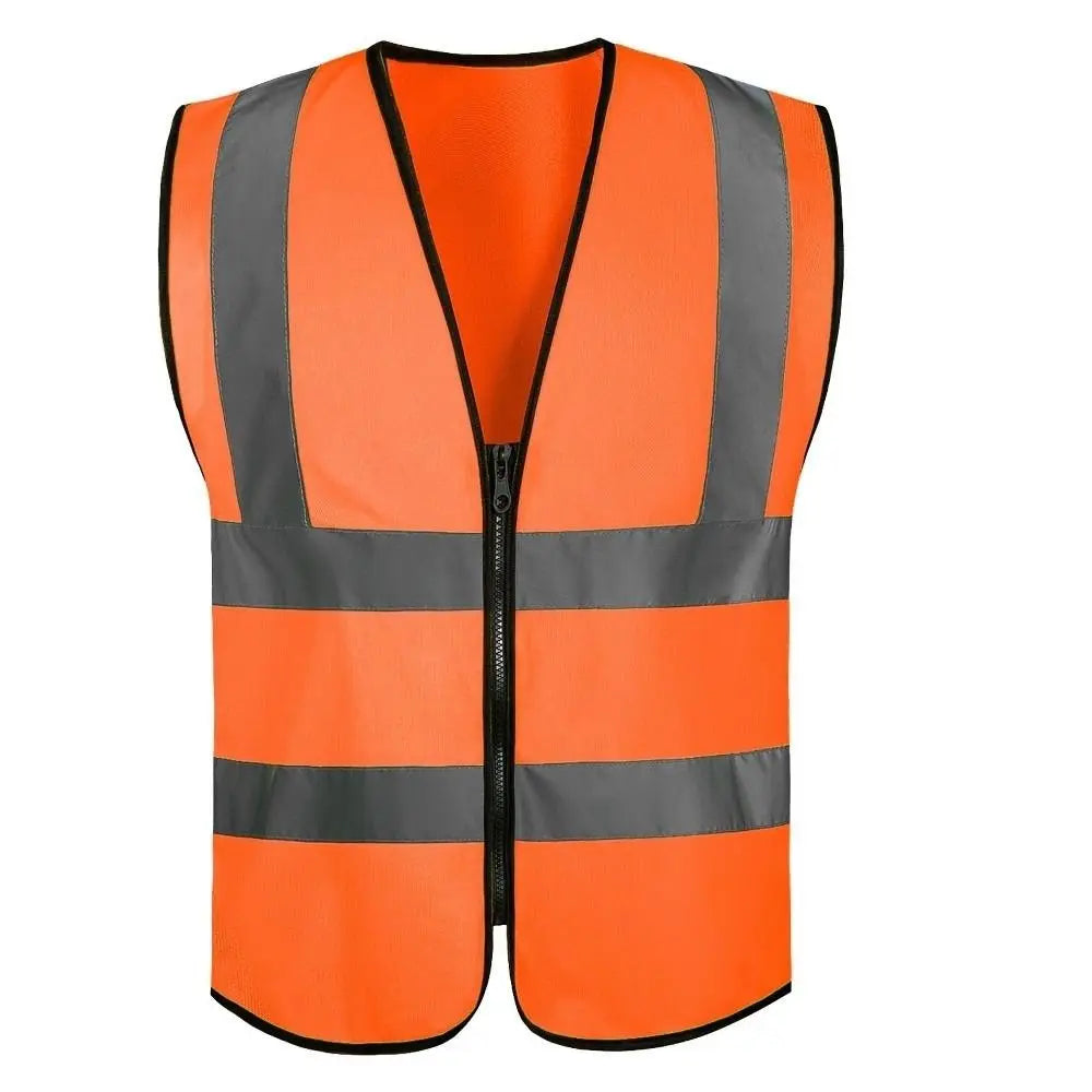 Durable High Visibility Safety Vest Front Reflective Strips Zipper Workwear Uniforms Security Guard Vest Warehouse