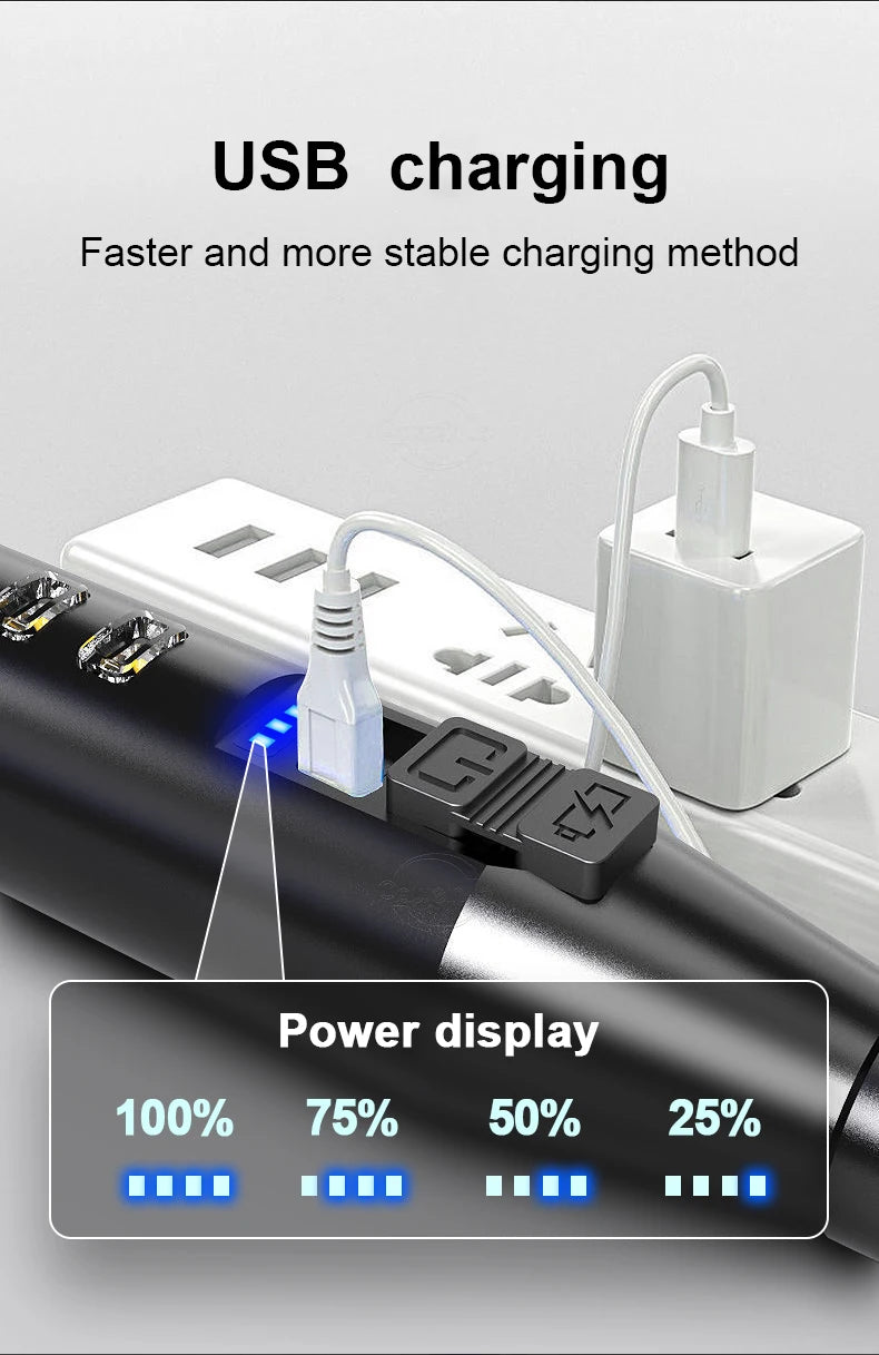 Super Powerful LED Flashlight 18650 Rechargeable Self Defense Flash Light Built-in Battery High Power Torch Tactical Hand Lamps