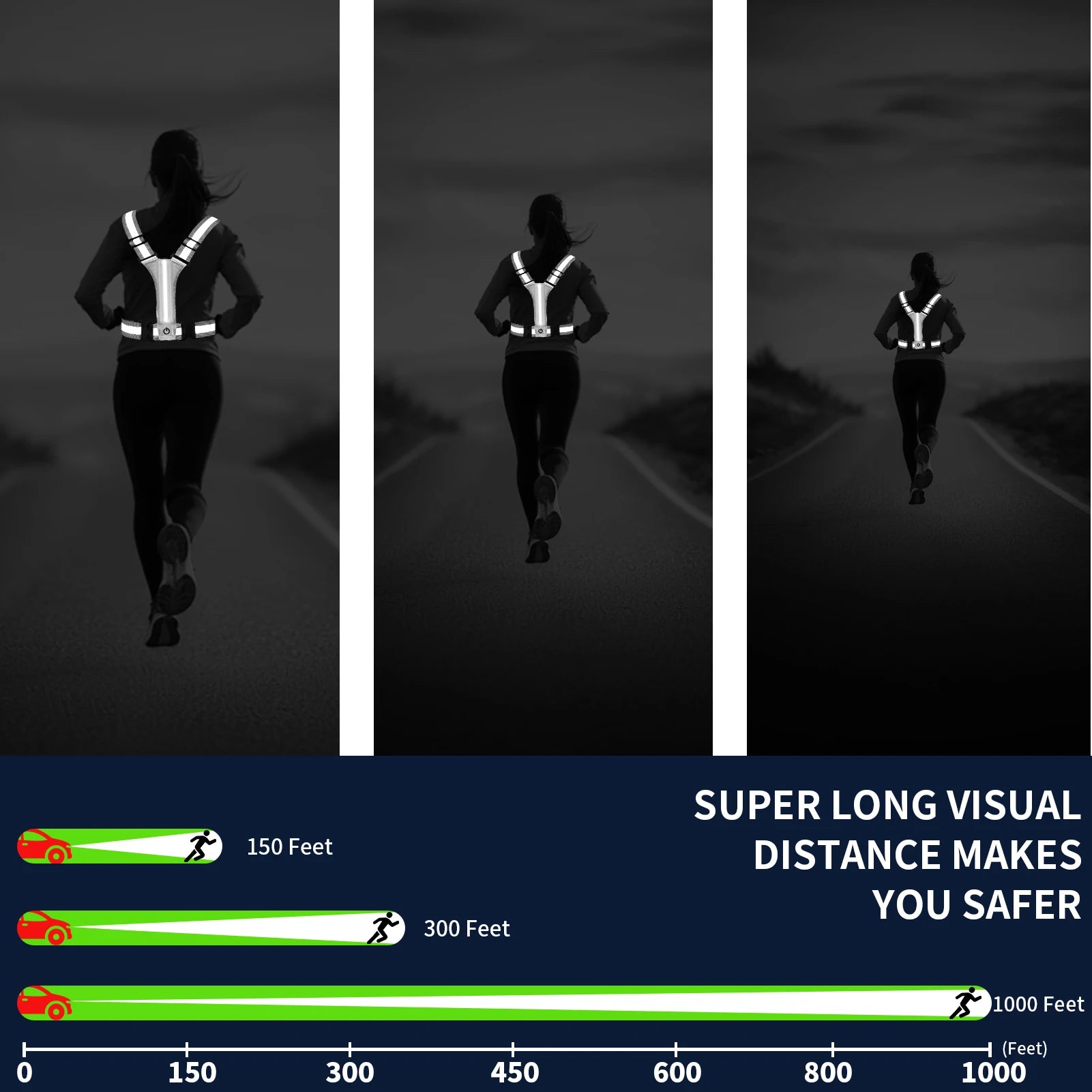 LED Reflective Vest Running Gear USB Rechargeable LED Light Up Vest High Visibility Running Lights for Jogging Running Walking