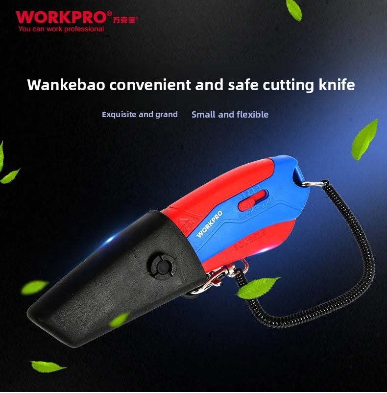 WORKPRO New Safety Cutter with Sheath & Lanyard, Self-Retracting Utility Knife, Compact Box Cutter, W013019