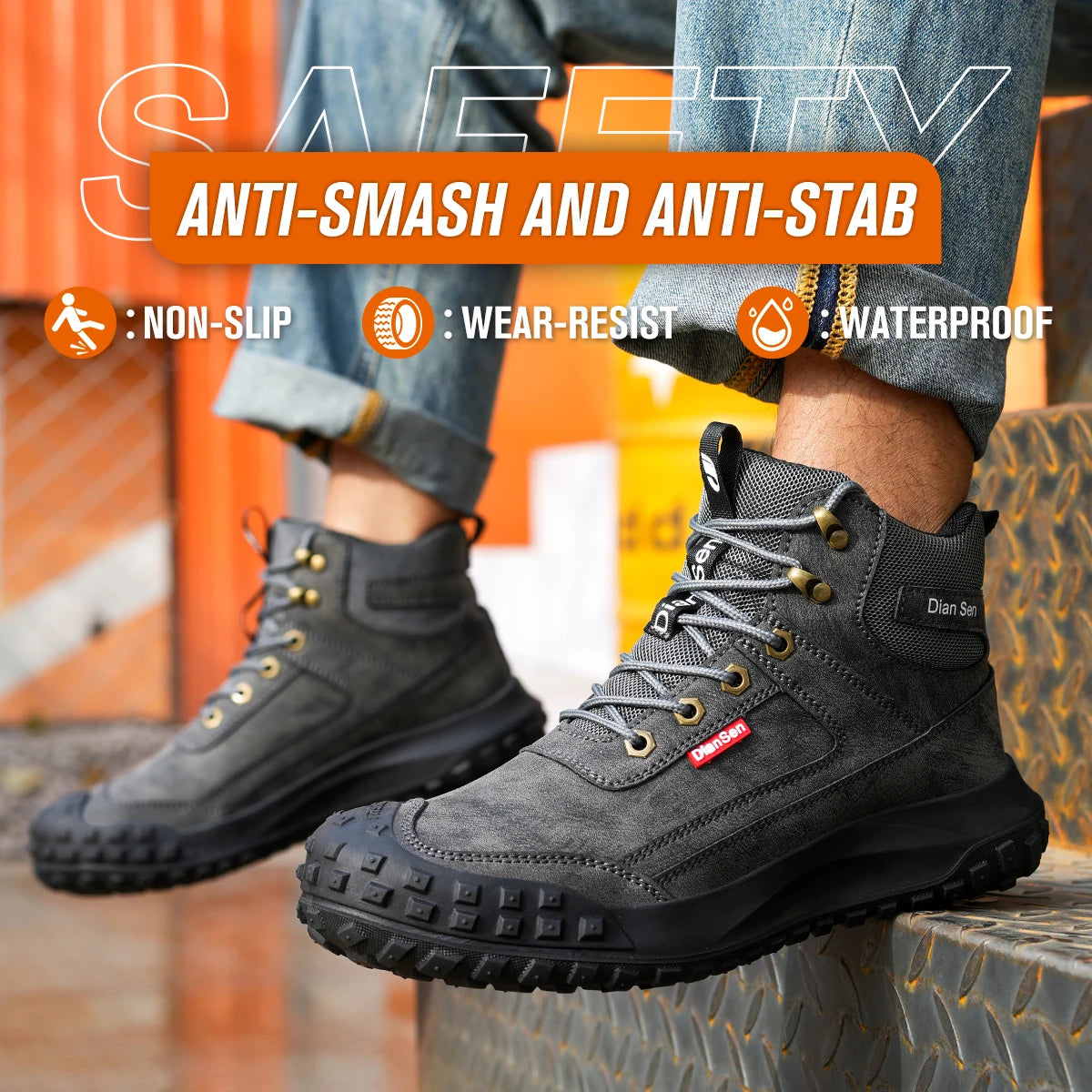 Men's Safety Work Boots Steel Toe Anti-smash Safety Shoes Wear-resisting Anti-Puncture Sole Fashionable Boots Forging Workshop