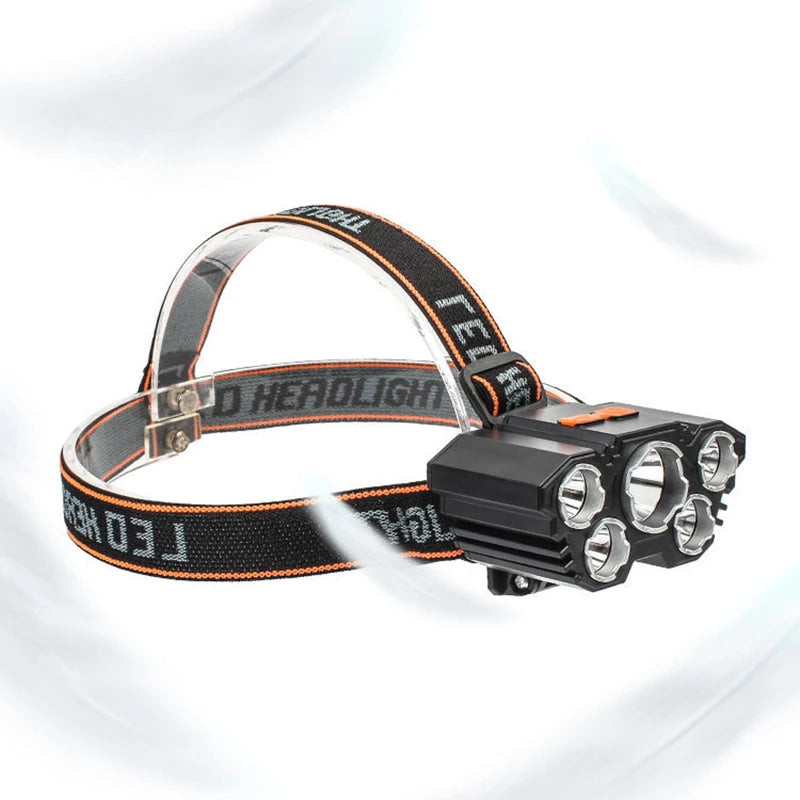 USB Rechargeable Led Five-Head Headlamp Super Bright 18650 Built-in Battery Headlight Portable Head Flashlight Fishing Lantern