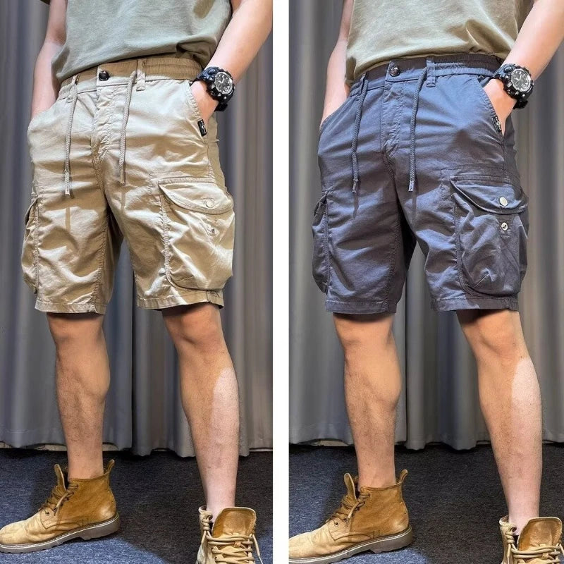 Men Cargo Shorts Drawstring Multi-Pocket Casual Loose Bermuda Shorts Summer Streetwear Cotton Blend Outdoor Hiking Short Pants